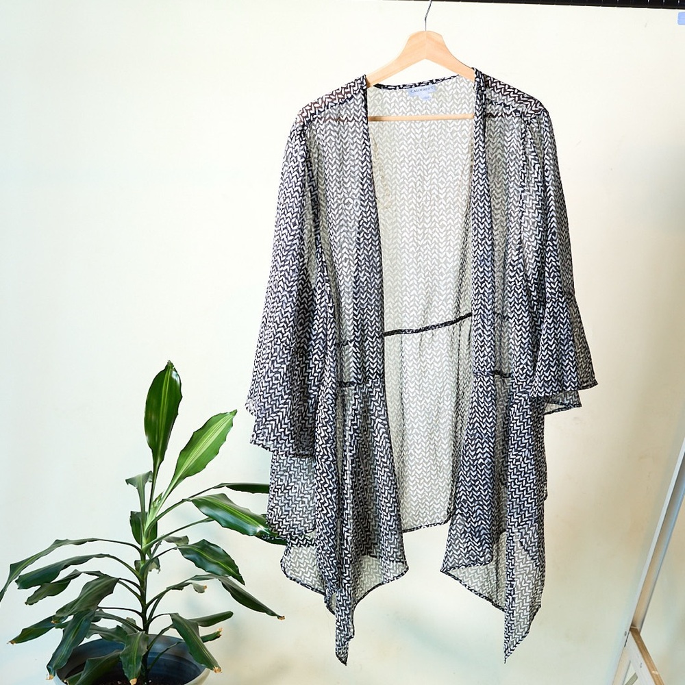 Catherines Black and White Open-Front Cardigan